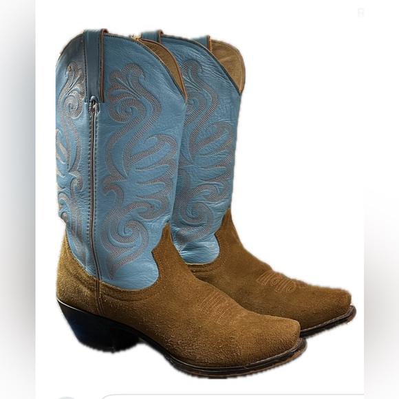 Gorgeous DURANGO RD5102 Turquoise Leather & Brown Suede Western Cowboy Boots 8 - Picture 4 of 10
